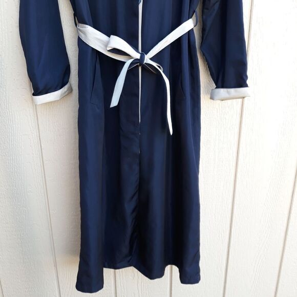 Vtg Trench Rain Coat Long Belted Sailor Back Color Blocked Black Cream Sz 6T - Picture 6 of 13
